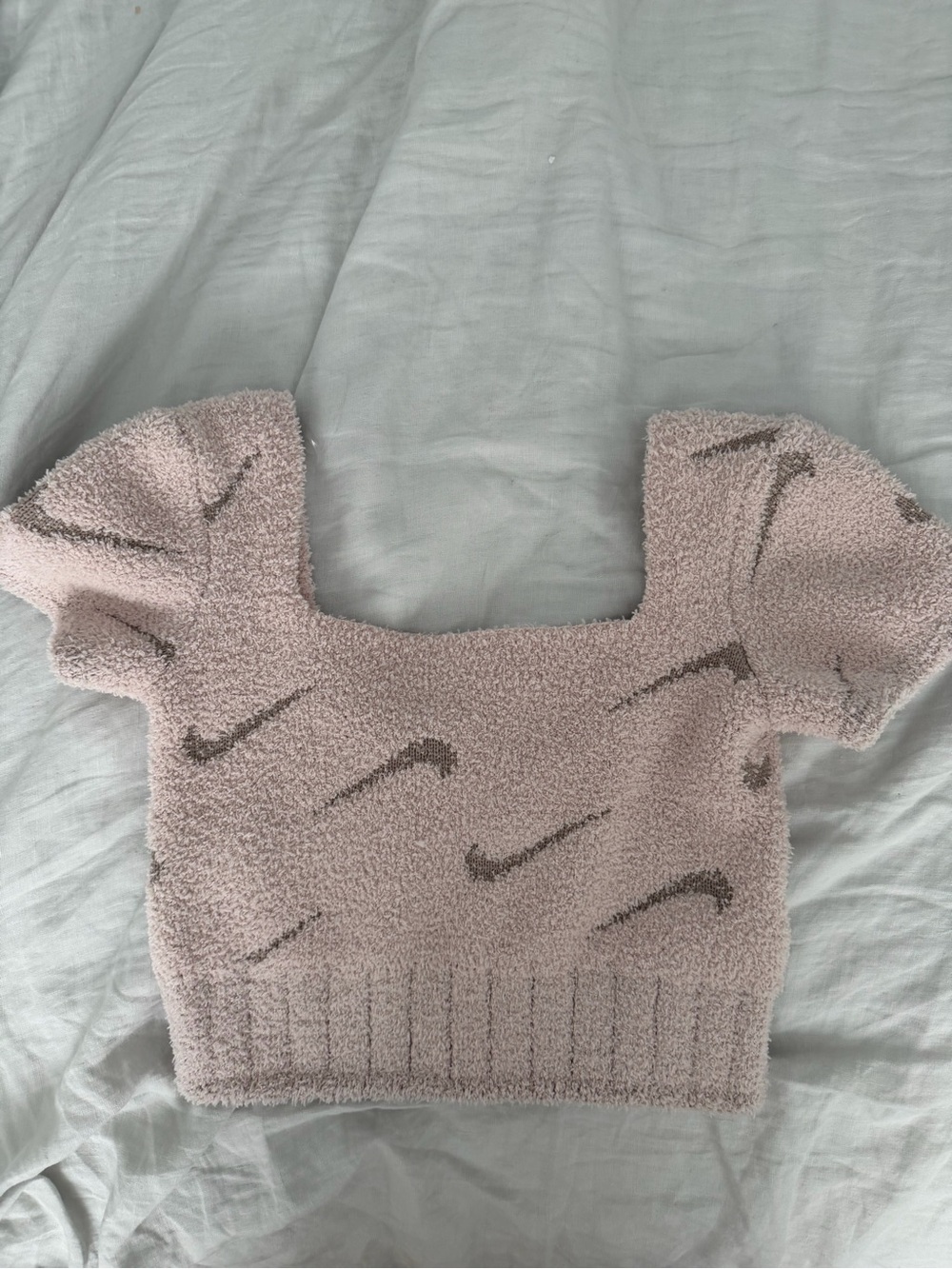 Nike Blush Pink Cropped Fuzzy Puff-Sleeve Sweater Top